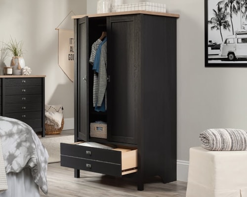 Farmhouse Armoire/Wardrobe Cabinet with Lower Storage Drawer