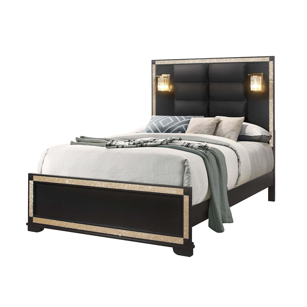 Global Furniture Blake Upholstered Queen Panel Bed with Lamps