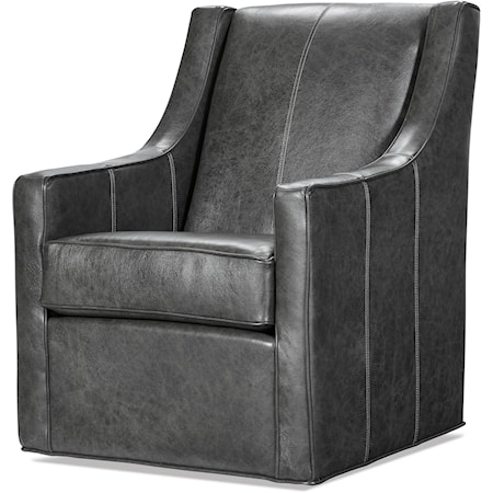 Transitional Leather Swivel Chair with Accent Stitching