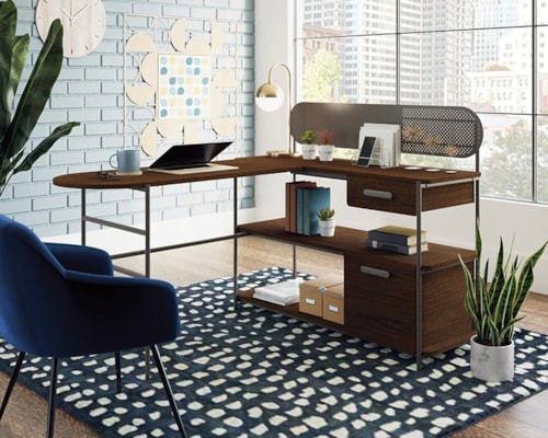 Contemporary L-Shaped Desk with Open Shelf Storage