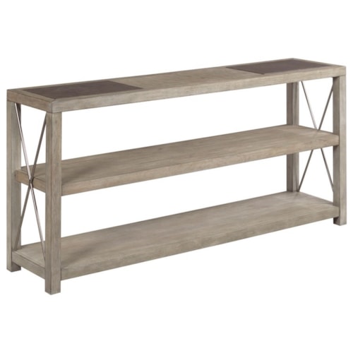 Transitional Sofa Table with 2 Shelves and Stone Inset Top