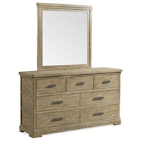 Rustic Seven-Drawer Dresser with Landscape Mirror