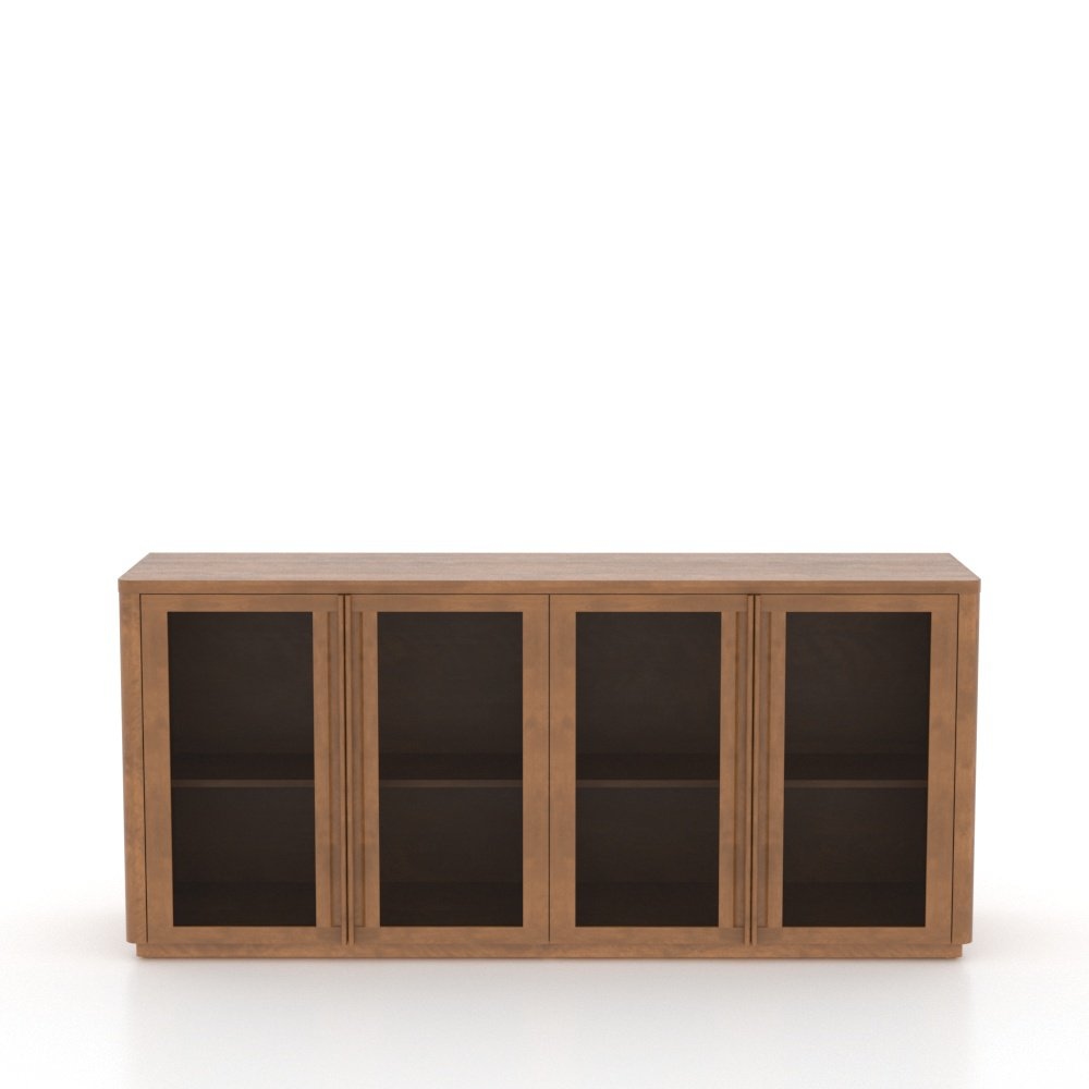 Four-Door Grooved Wood Buffet w/Glass Doors