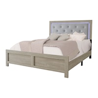 King Upholstered Bed with Headboard Lighting