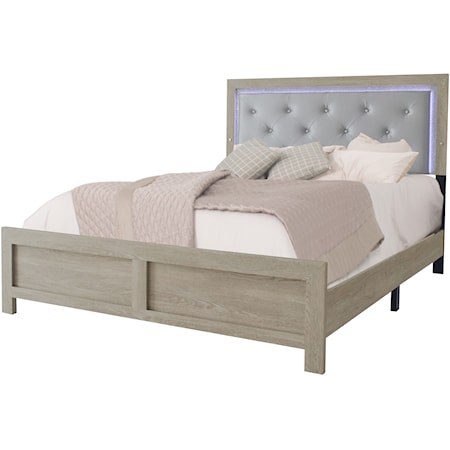 King Upholstered Bed with Headboard Lighting