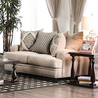 Transitional Love Seat with Padded Saddle Arms