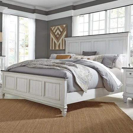 Transitional King California Panel Bed with Two-Tone Finish