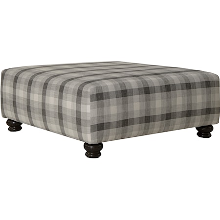 Transitional Cocktail Ottoman with Turned Leg