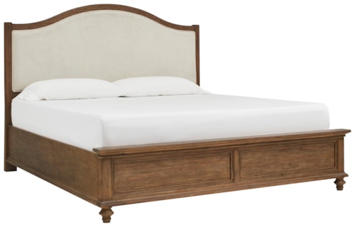Transitional Queen Arched Panel Bed with Upholstered Headboard and USB Ports