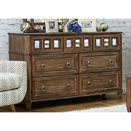 Transitional 7-Drawer Dresser with Glass Accents 