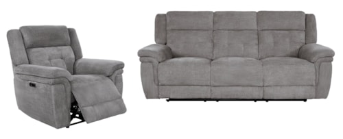 Contemporary Power Reclining Sofa and Recliner Set