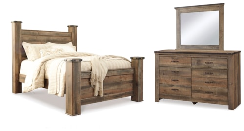 Queen Poster Bed, Dresser And Mirror