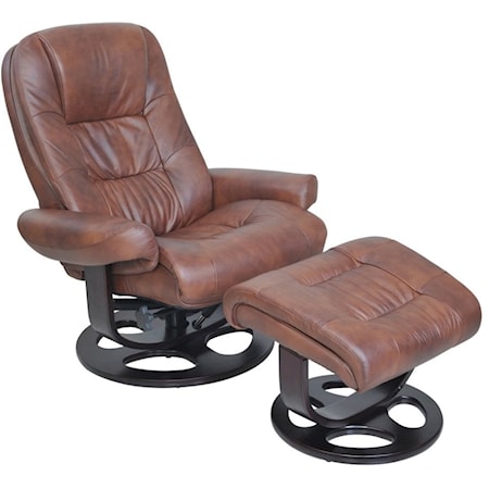 Casual Swivel Recliner and Ottoman Set with Wood Base