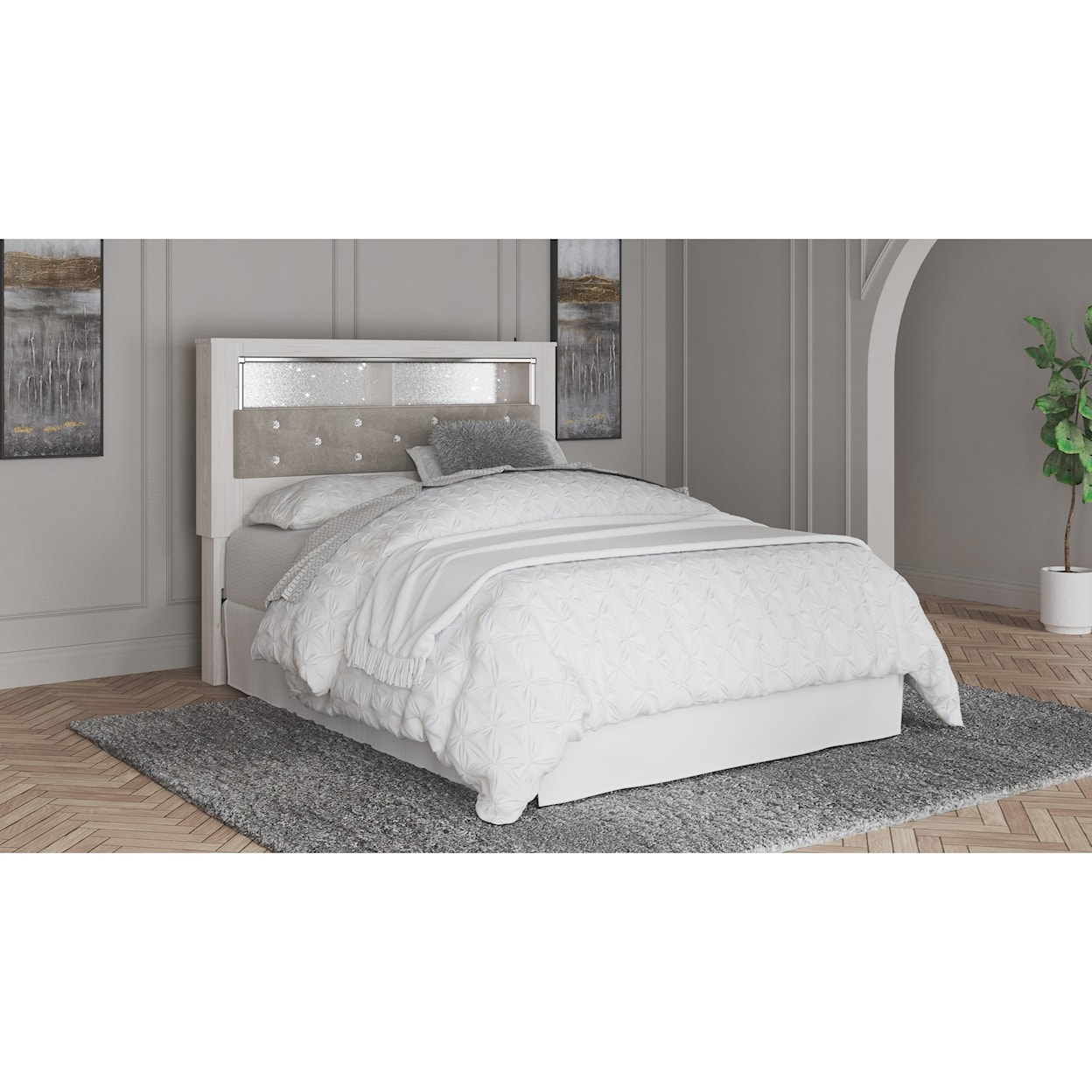 Michael Alan Select Altyra Queen Upholstered Panel Bookcase Headboard