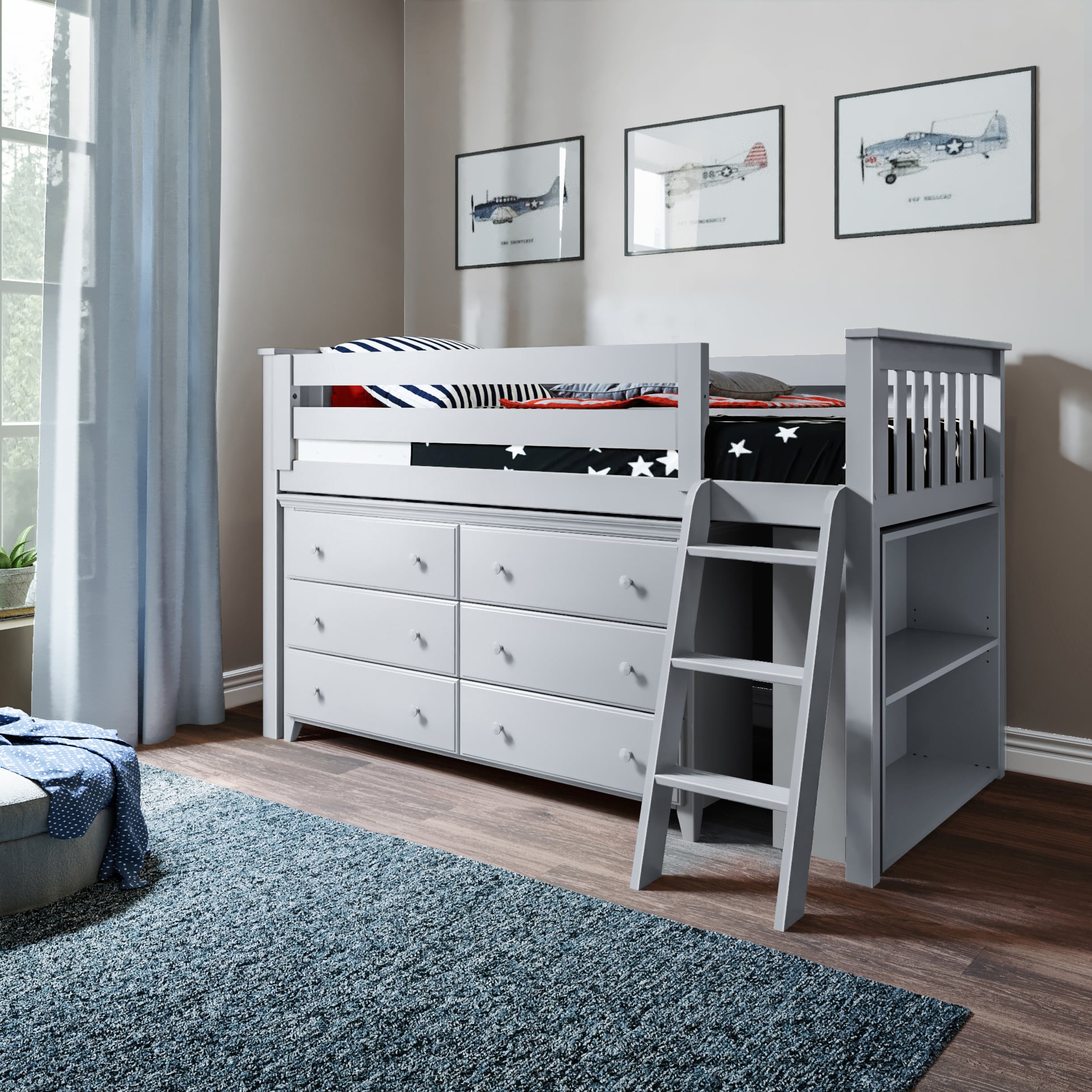 Windsor Youth Low Loft Bed In Gray
