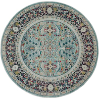 4' x Round Teal/Multicolor Round Rug