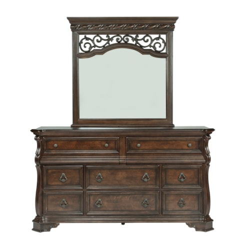 Traditional 8-Drawer Double Dresser and Landscape Mirror