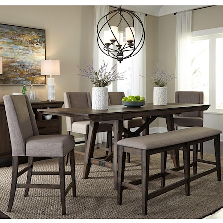 Transitional 6-Piece Counter-Height Dining Set with Upholstered Seating