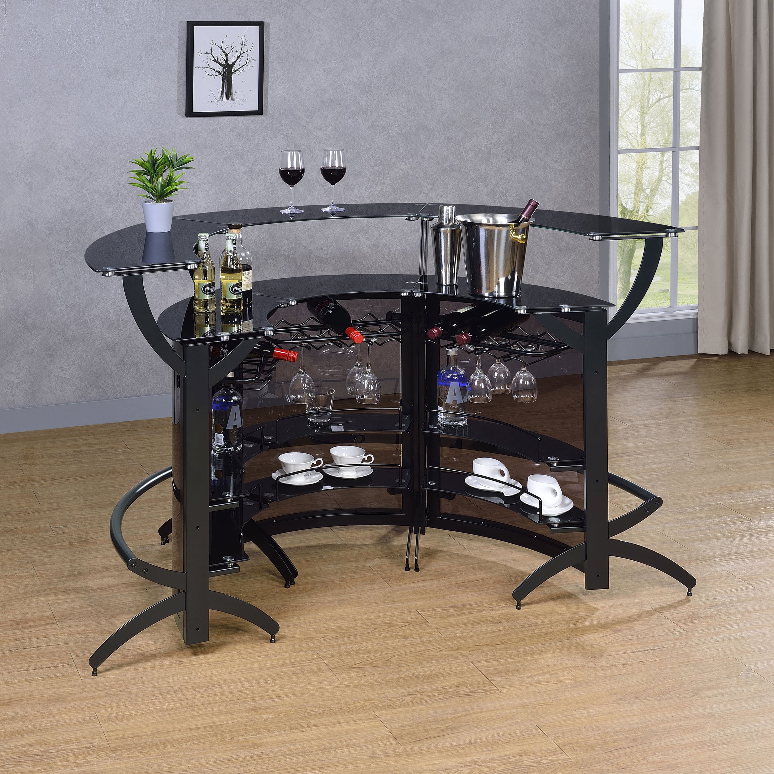 3-piece Curved Freestanding Home Bar Cabinet