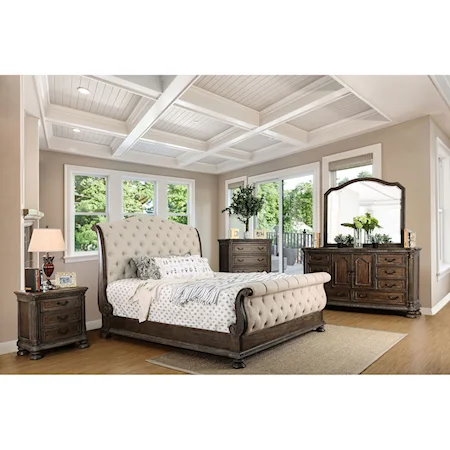 Transitional 5 Piece Queen Bedroom Set with Chest
