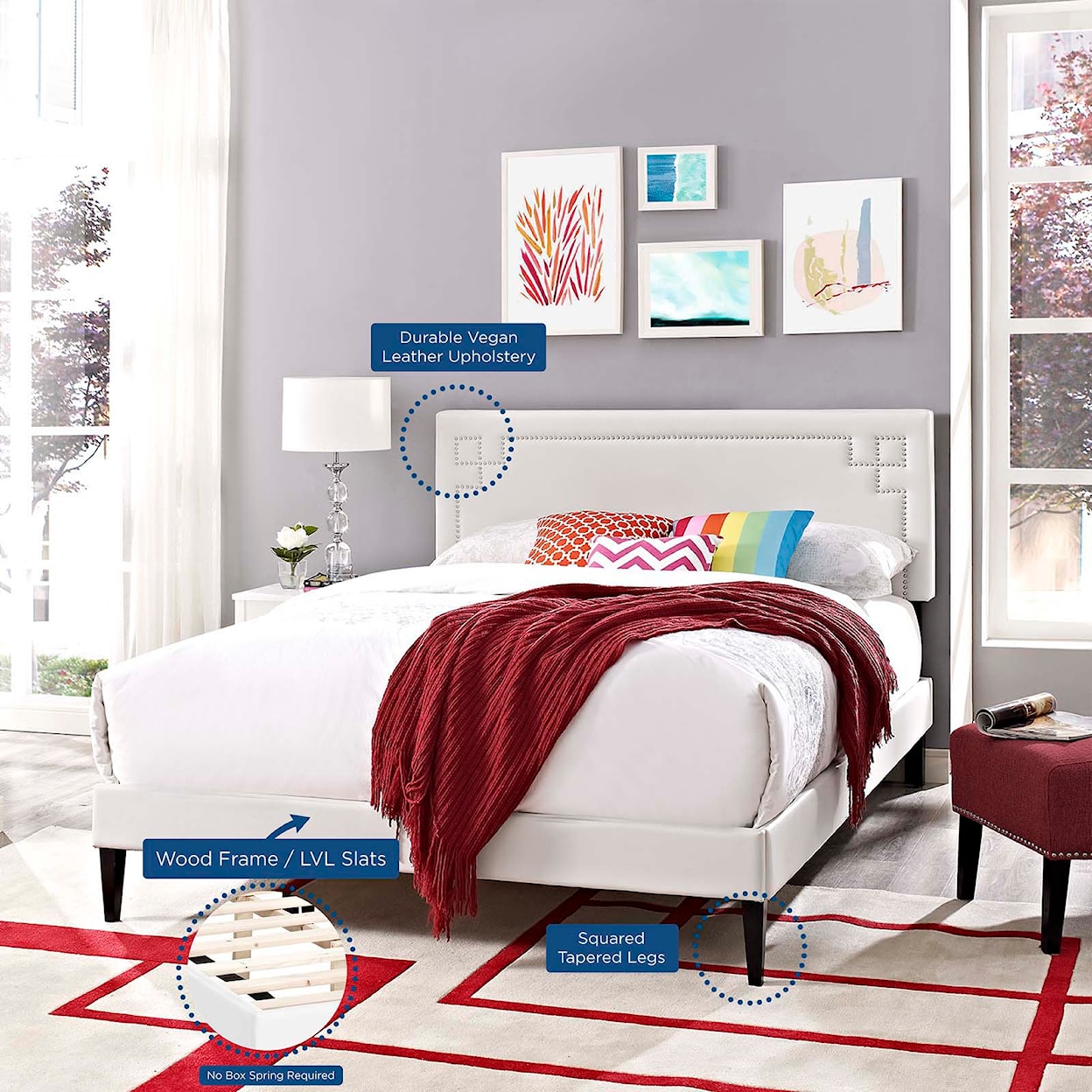 Modway Ruthie Queen Vinyl Platform Bed