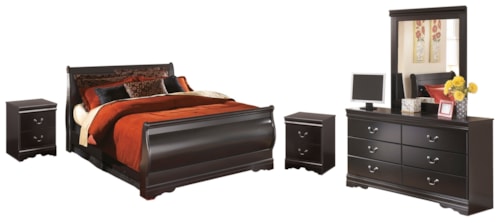 5pc Queen Sleigh Bed, Dresser, Mirror & 2 Nightstands 