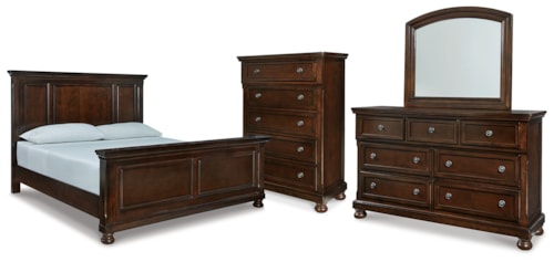 California King Panel Bed, Dresser, Mirror And Chest