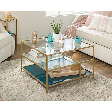 Coastal 3-Shelf Coffee Table with Safety Tempered Glass