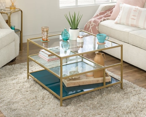 Coastal 3-Shelf Coffee Table with Safety Tempered Glass