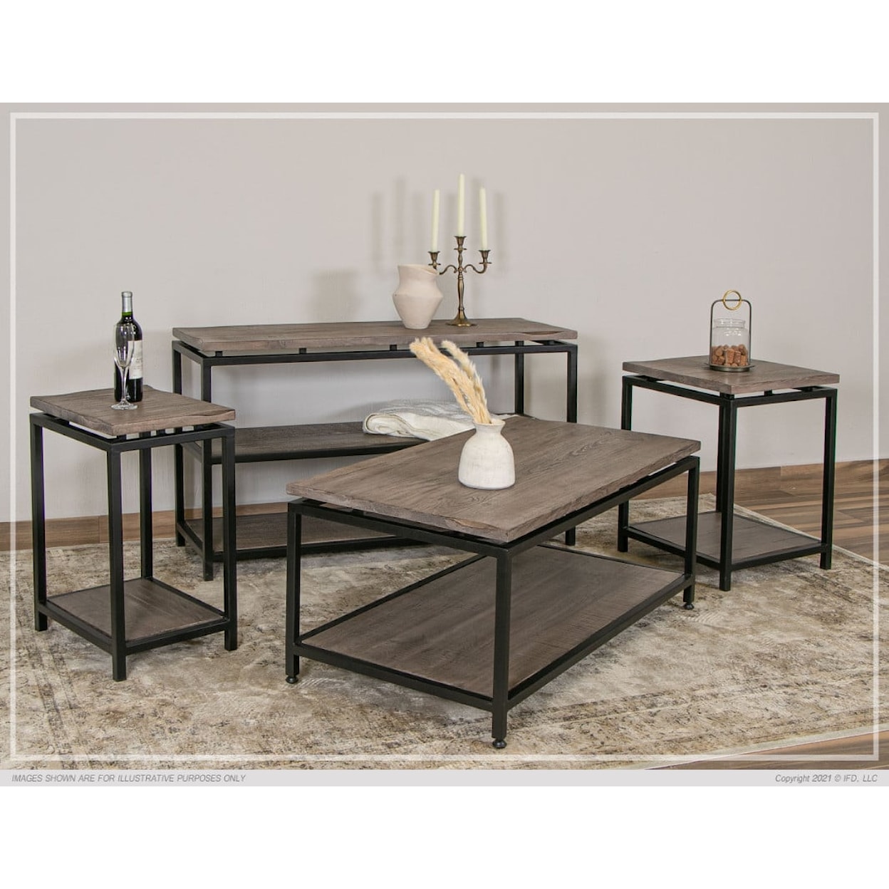 International Furniture Direct Blacksmith Sofa Table with Shelving