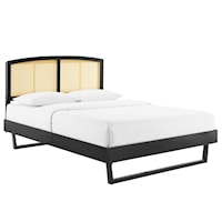 Cane and Queen Platform Bed With Angular Legs