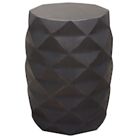 Solid Mango Wood Accent Table in Grey Finish w/ Geometric Motif