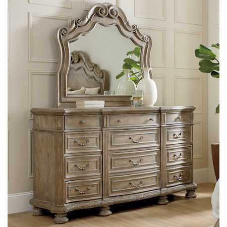 Traditional Dresser and Mirror Set