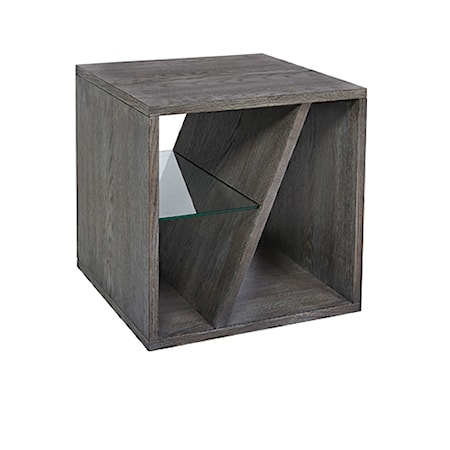Transitional Cube End Table with Tempered Glass Shelf
