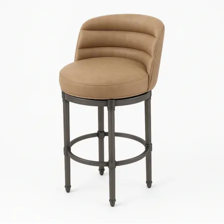 Faux-Leather Barrel-Back Barstool