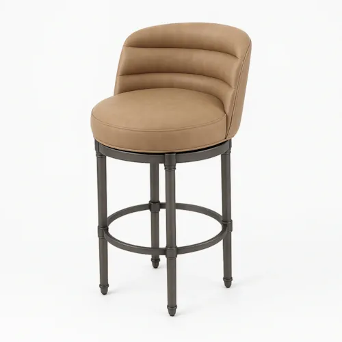 Contemporary Faux-Leather Barrel-Back Counter Stool
