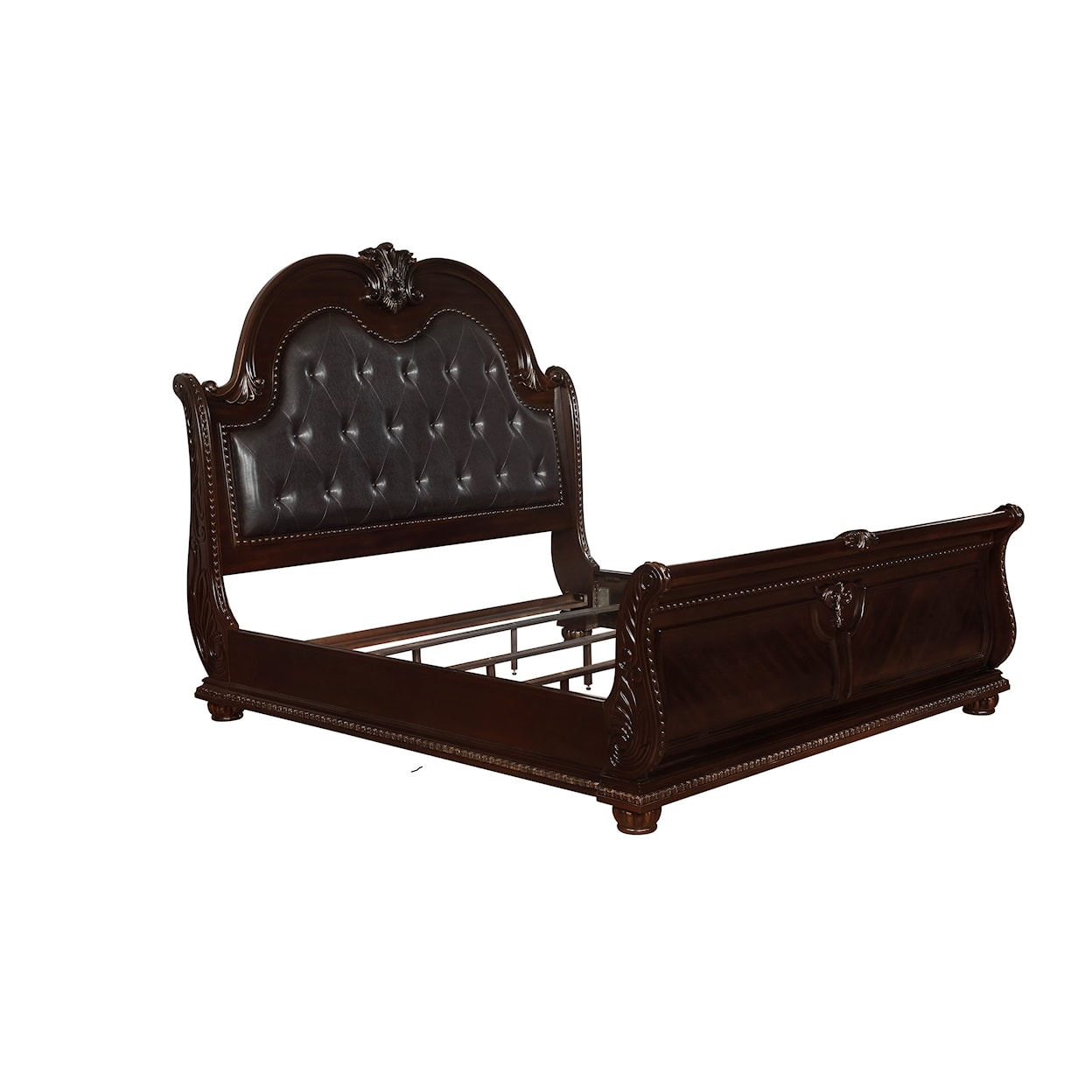 Crown Mark Stanley Crnb1600qkit Traditional Queen Arched Panel Bed With Button Tufted Headboard