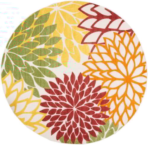 7'10"  Red Multi Colored Round Rug