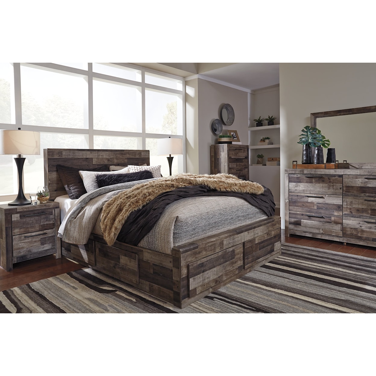 Benchcraft Derekson Queen Panel Bed with 4 Storage Drawers