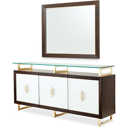 2-Piece Transitional Sideboard and Mirror Set with Float Glass Top