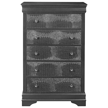 Contemporary Glam 5-Drawer Bedroom Chest with Crocodile Embossing