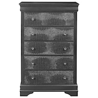 Contemporary Glam 5-Drawer Bedroom Chest with Crocodile Embossing