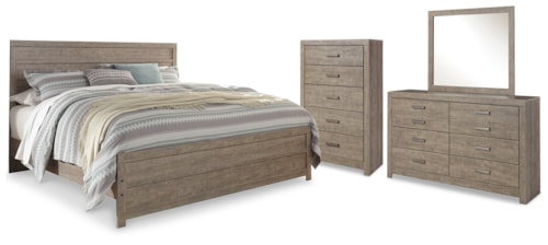 King Panel Bed, Dresser, Mirror And Chest
