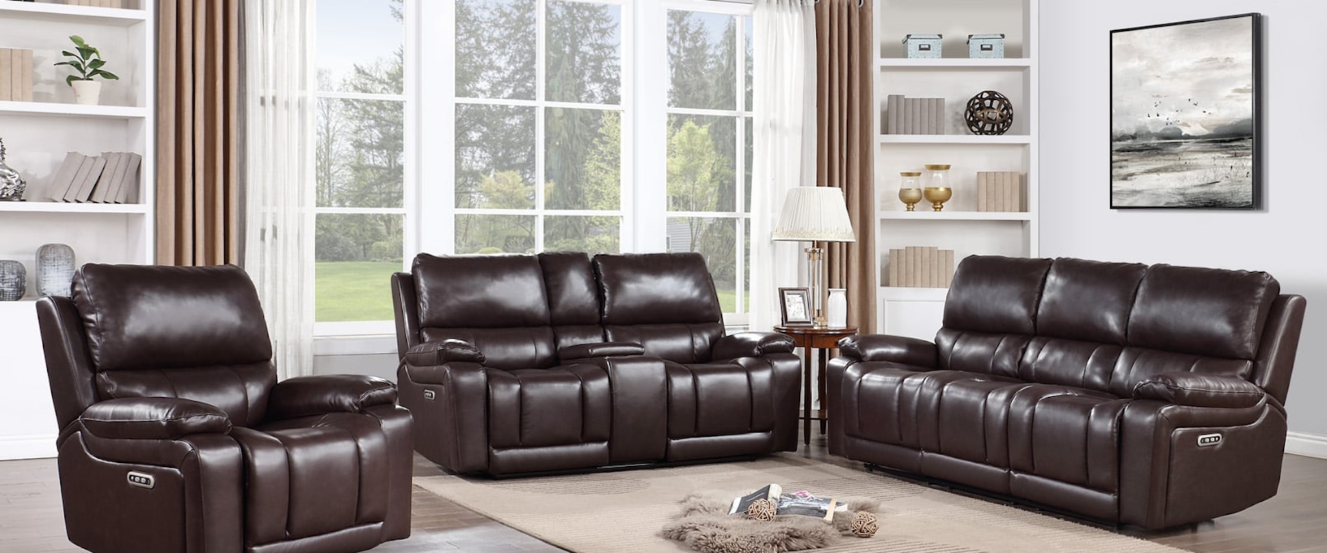 Casual Power Reclining Living Room Set-BRN