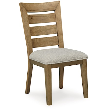 Dining Chair in Rustic Oak with Ladderback and Upholstered Seat