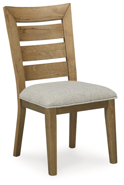 Dining Chair in Rustic Oak with Ladderback and Upholstered Seat