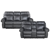 Transitional 2-Piece Reclining Living Room Set with Rolled Arms and Nailhead Trimming