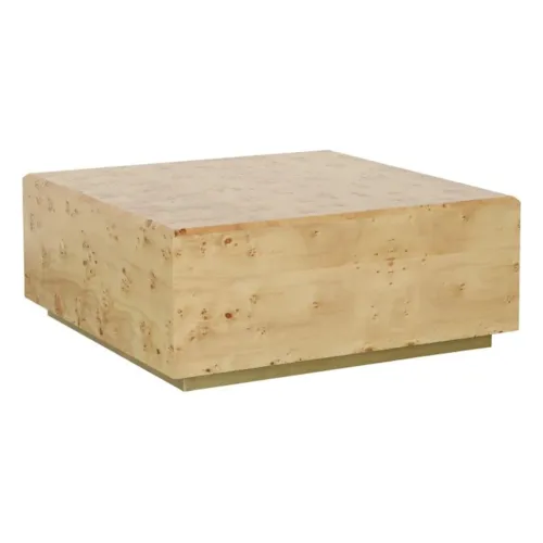 Rustic Square Cocktail Table with Brushed Gold Base