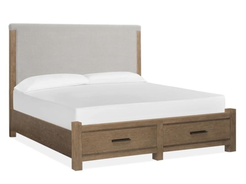Transitional Upholstered Queen Panel Bed with Storage Footboard