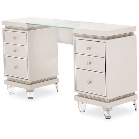 Glam Upholstered 6-Drawer Vanity with Crystal Accents